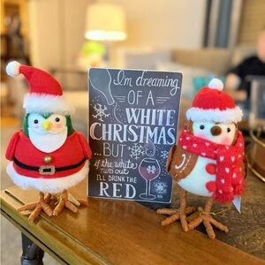 Festive Penguin and Owl Decor Holiday Christmas Set wooden sign